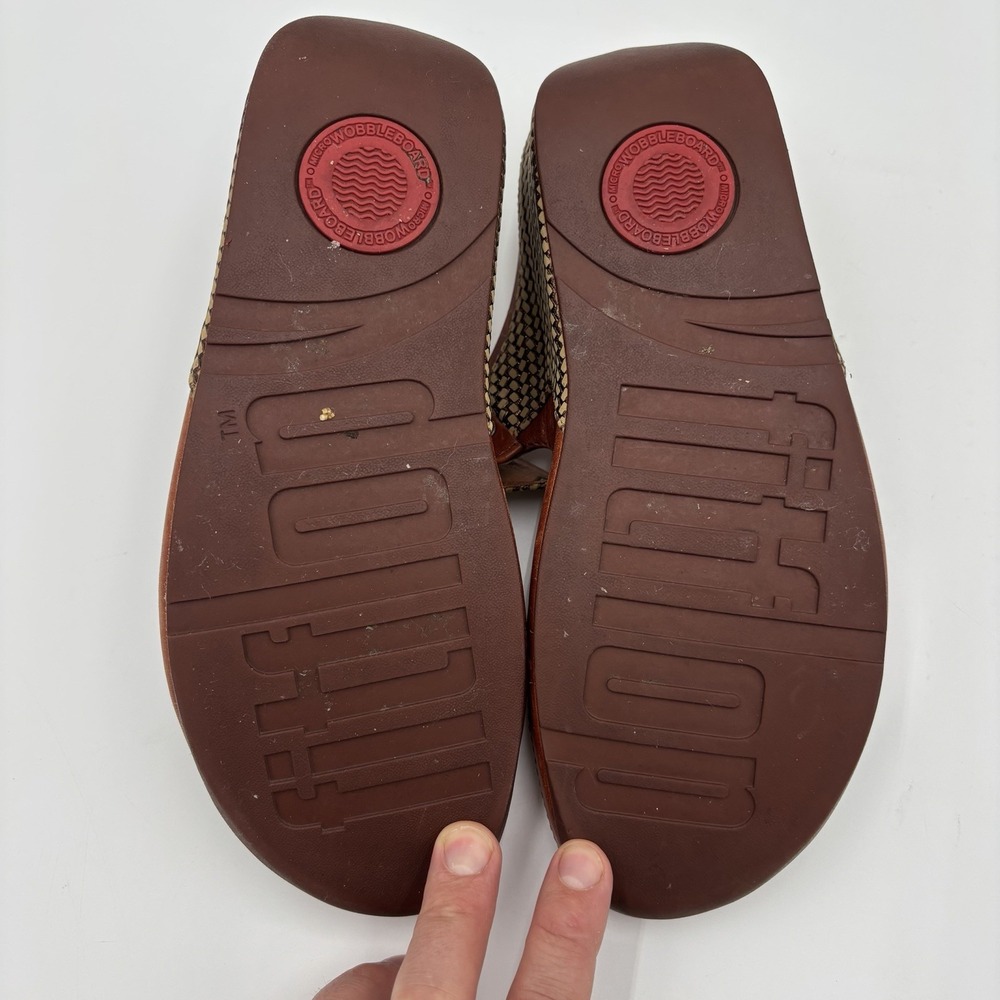 FitFlop Amsterdam Brown Leather Sandals Size 9 Comfort Vacation Casual Slip On - Picture 8 of 8